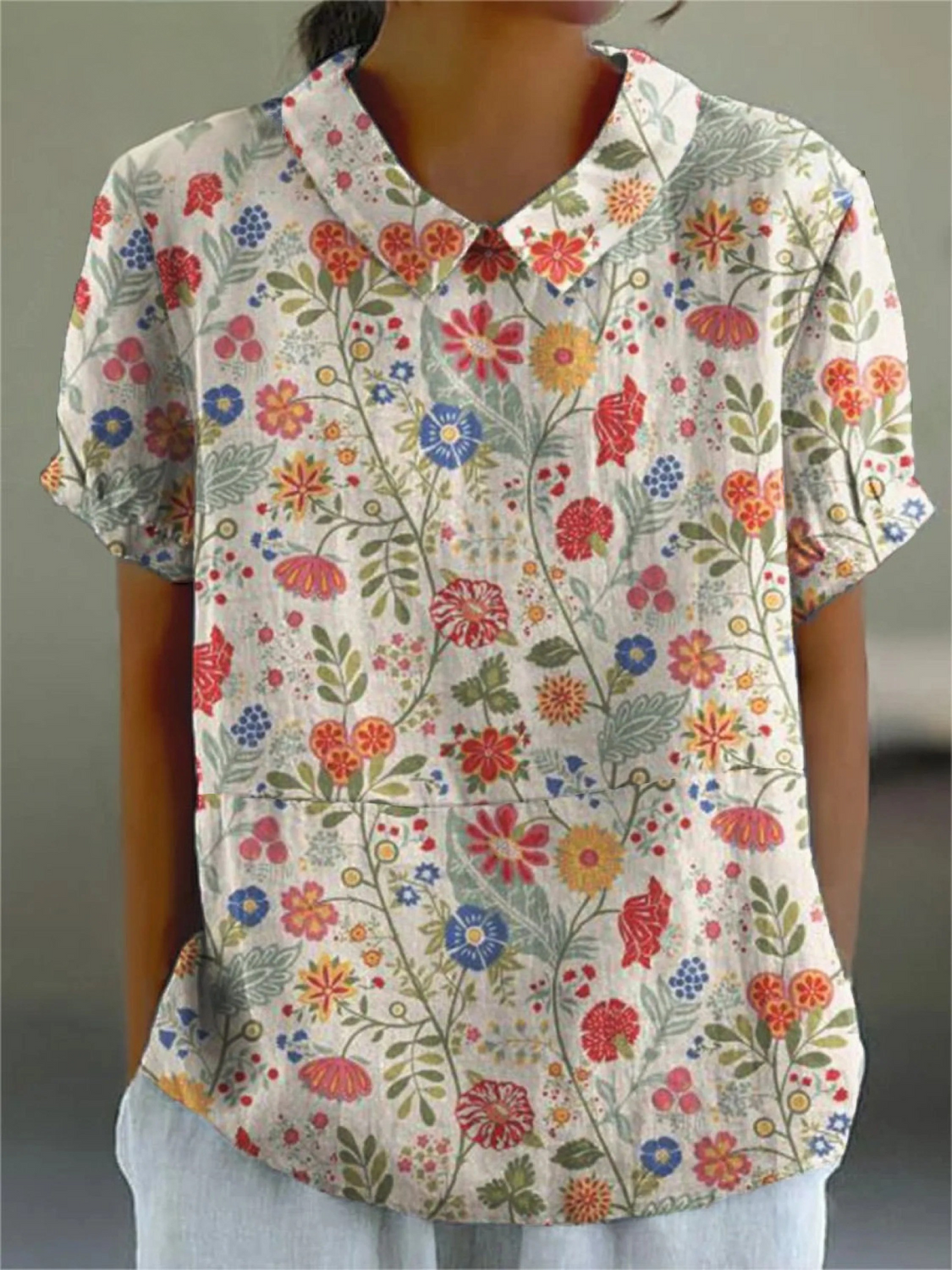 Women's Pastoral Floral Art Print Casual Shirt