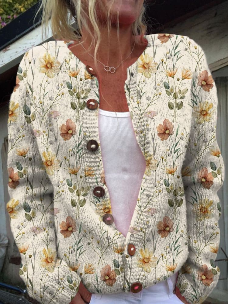 Watercolor floral print cardigan sweater