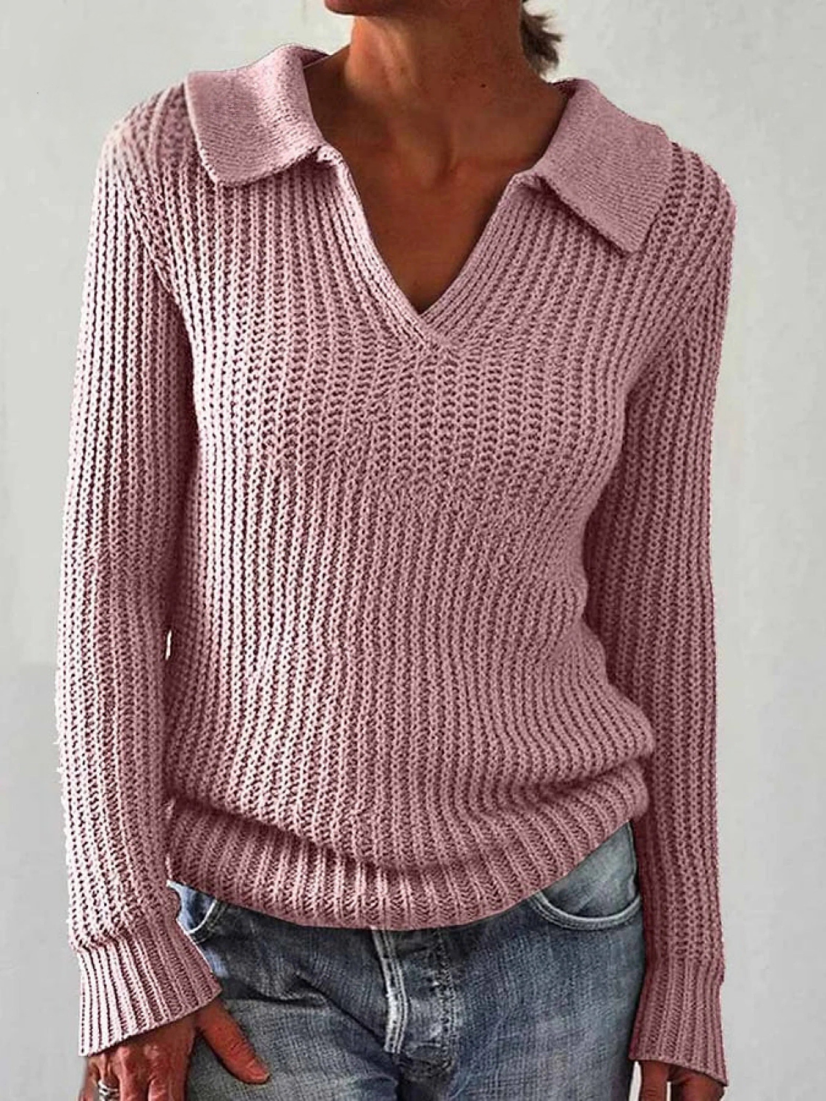 Women'S Autumn And Winter Casual Long-Sleeved Lapel Sweater