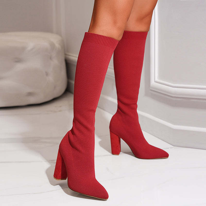 Addison | Women’s Knitted Sock Boots with Block Heel