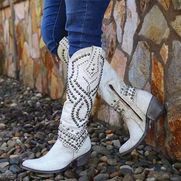 Alyssa | Women’s Studded Cowboy Boots with Chunky Heel