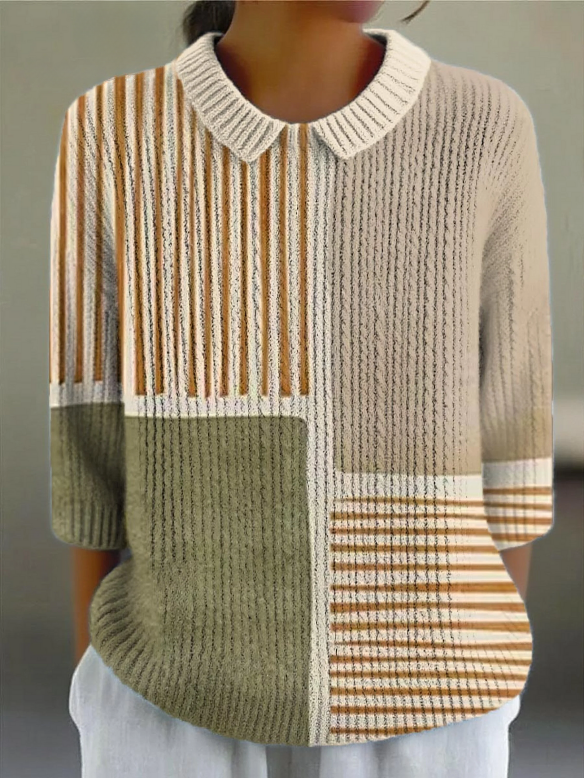 Women's Geometric Pattern Art Print Casual Pullover Sweater