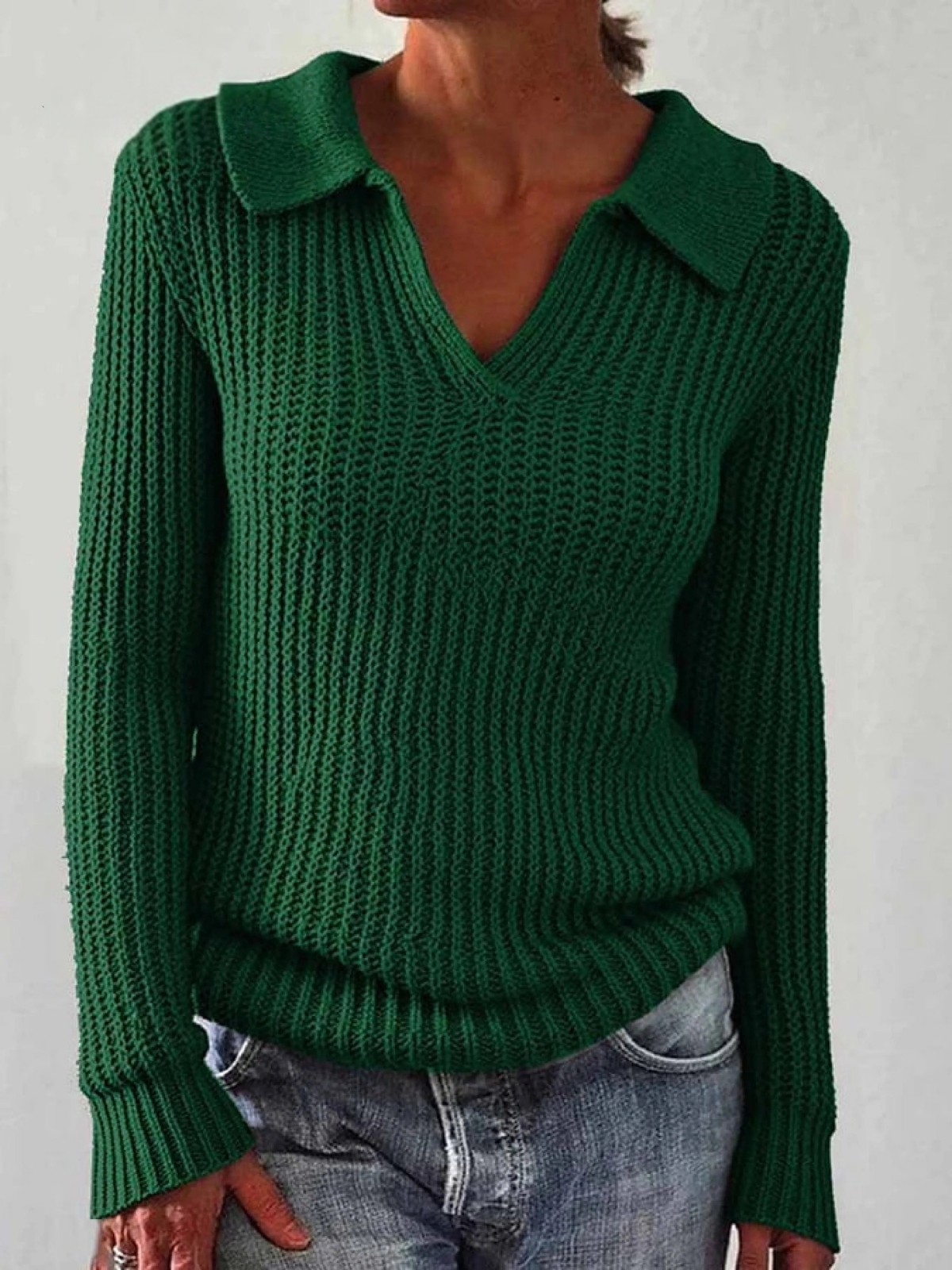 Women'S Autumn And Winter Casual Long-Sleeved Lapel Sweater