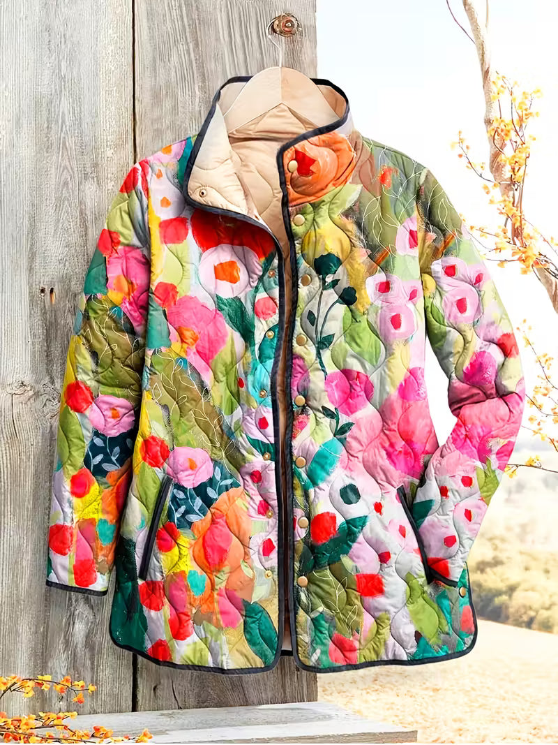 Women's Retro Floral Print Casual Quilted Jacket
