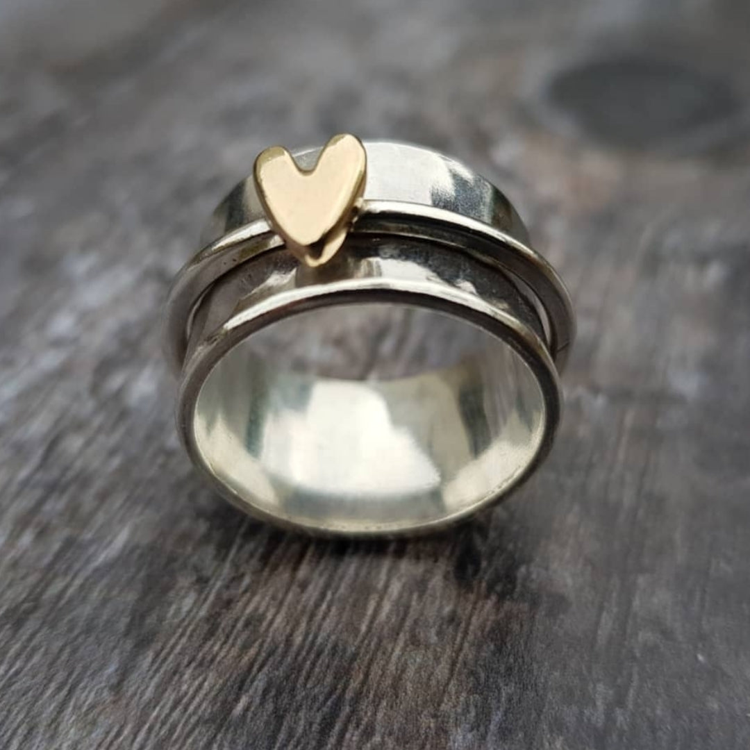 Emma & Rose™ | Golden Heart Silver Ring