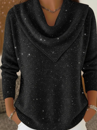 Vintage Soft Triangle Neck Sequined Shiny Sweater Top