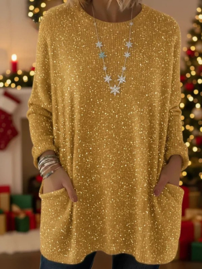Christmas Sparkling Loose Pocket Pullover Sweater