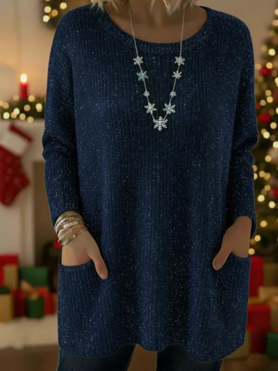 Christmas Sparkling Loose Pocket Pullover Sweater