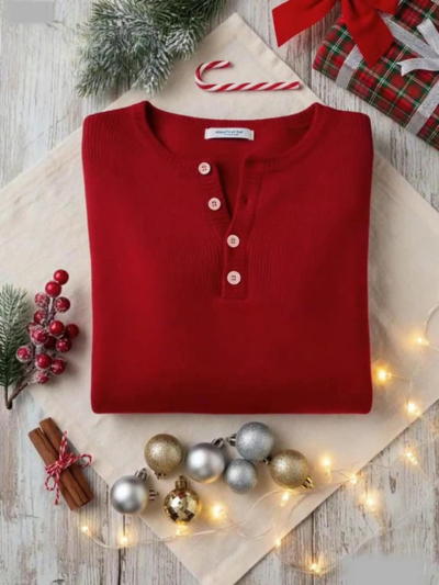 Women's Soft Solid Color Henley Collar Sweater Top