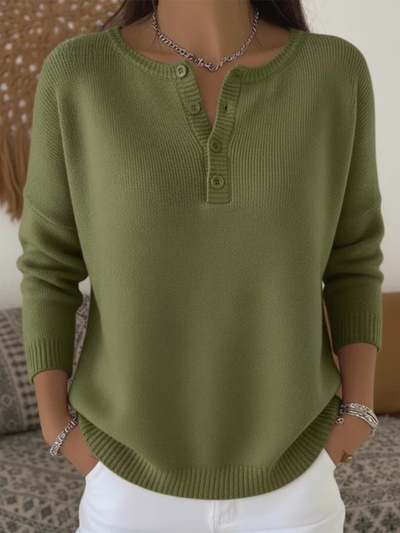 Women's Soft Solid Color Henley Collar Sweater Top