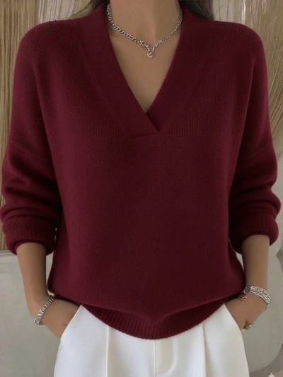 Women's Casual Solid Color V-neck Sweater Top