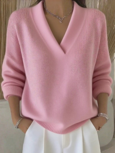 Women's Casual Solid Color V-neck Sweater Top