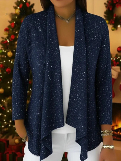 Retro-elegant Irregular Hem Shimmering Knit Cardigan