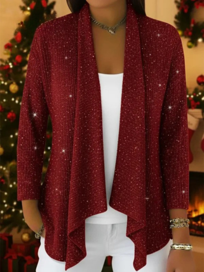 Retro-elegant Irregular Hem Shimmering Knit Cardigan