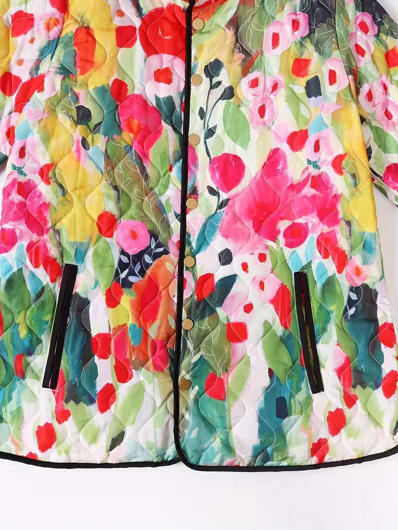 Women's Retro Floral Print Casual Quilted Jacket