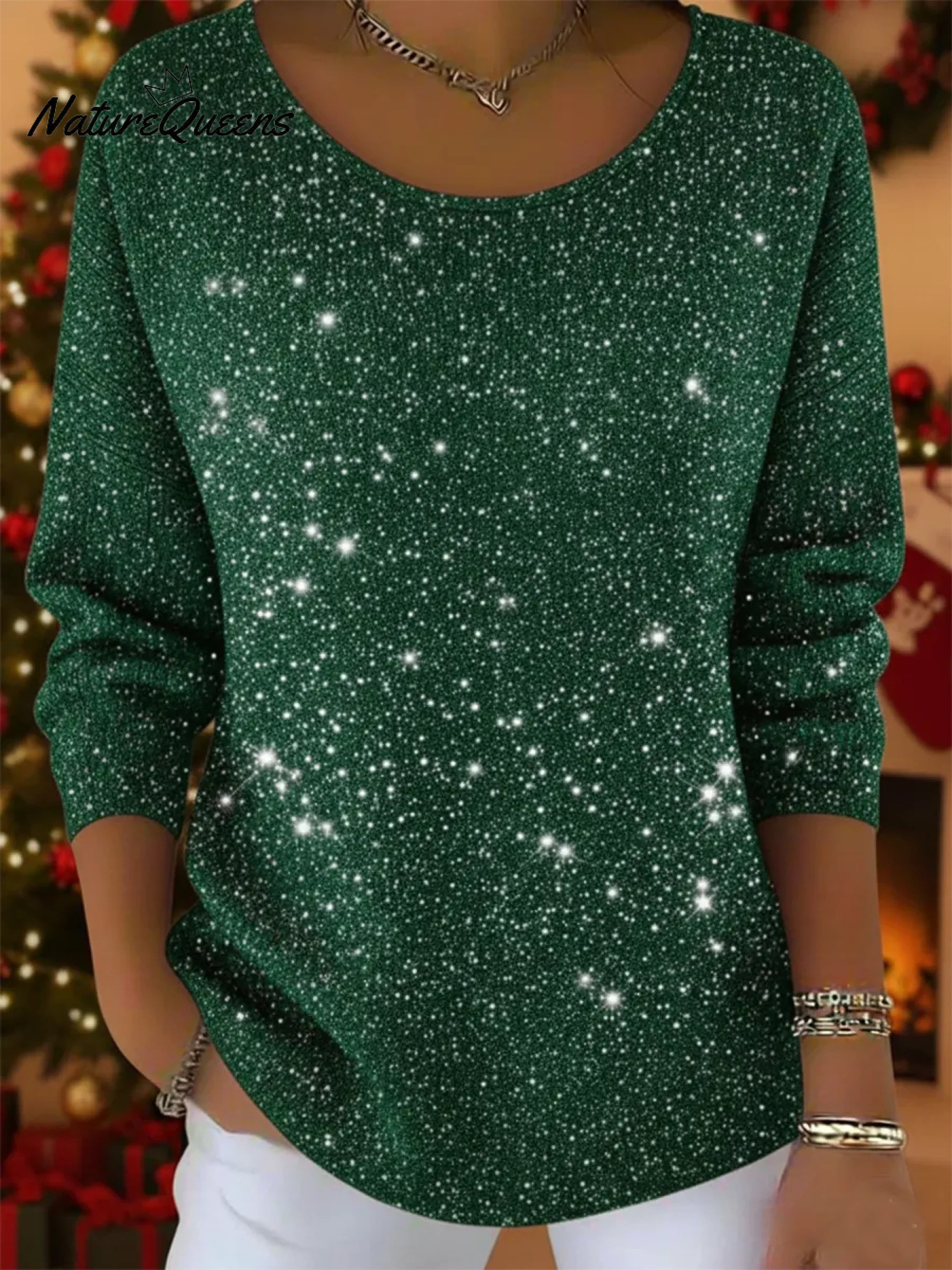 Christmas Round Neck Sparkling Knit Top