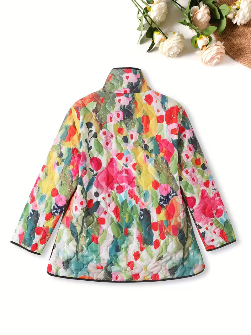 Women's Retro Floral Print Casual Quilted Jacket