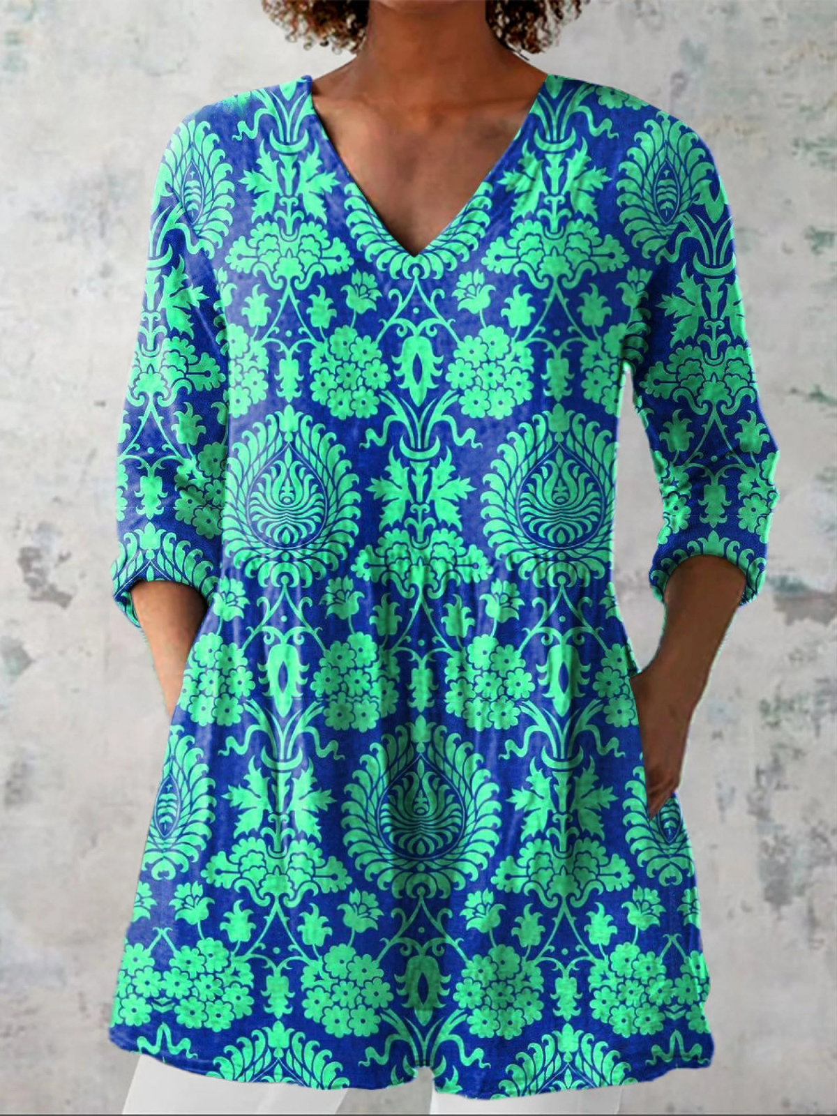 Vibrant Summer Ethnic Pattern Printed Women's Casual Linen V-Neck Tunic