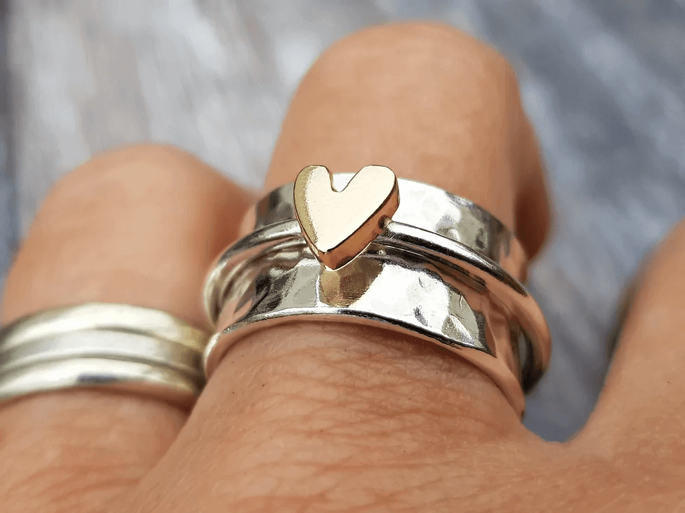 Emma & Rose™ | Golden Heart Silver Ring