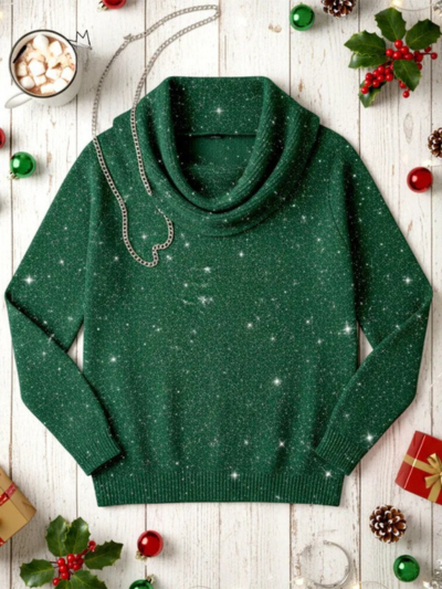 Women's Elegant Solid Color Loose Shiny Sweater
