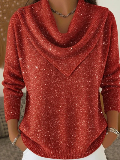 Vintage Soft Triangle Neck Sequined Shiny Sweater Top