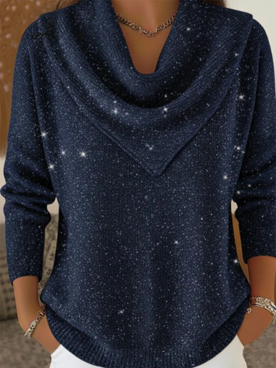 Vintage Soft Triangle Neck Sequined Shiny Sweater Top