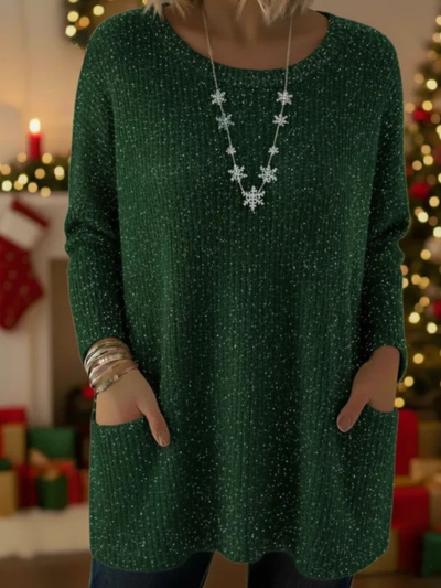 Christmas Sparkling Loose Pocket Pullover Sweater