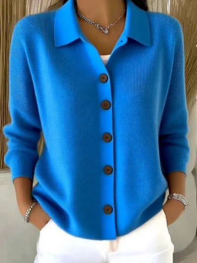 Women's Lapel Button Knitted Cardigan Sweater