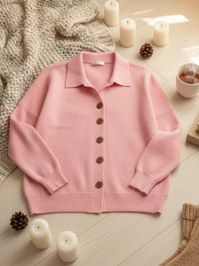 Women's Lapel Button Knitted Cardigan Sweater