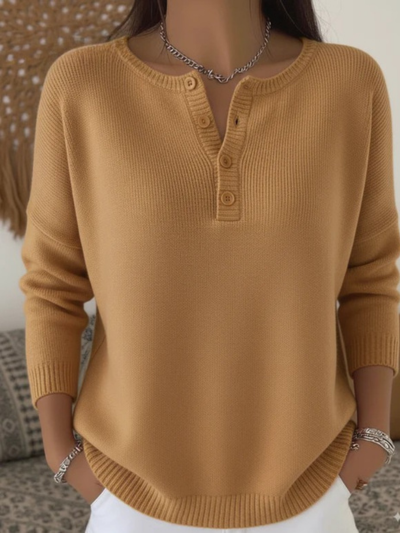 Women's Soft Solid Color Henley Collar Sweater Top