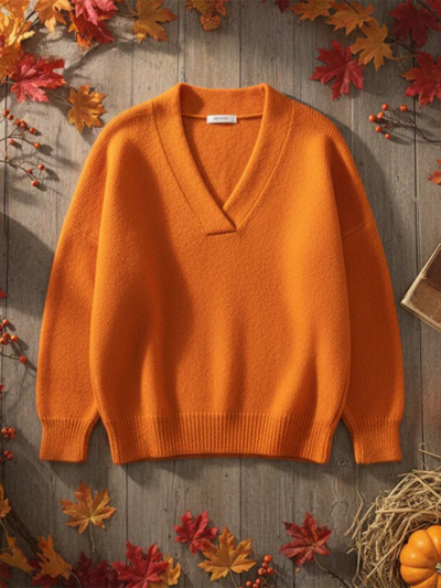 Women's Casual Solid Color V-neck Sweater Top
