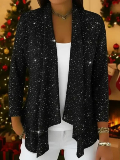 Retro-elegant Irregular Hem Shimmering Knit Cardigan