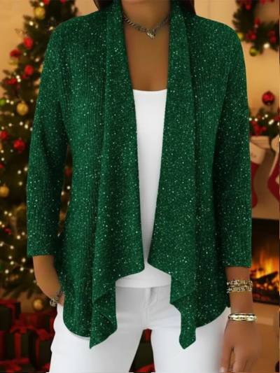 Retro-elegant Irregular Hem Shimmering Knit Cardigan