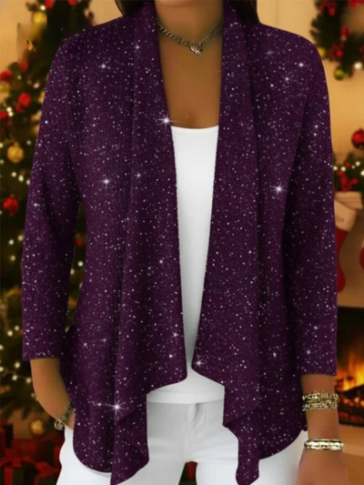 Retro-elegant Irregular Hem Shimmering Knit Cardigan