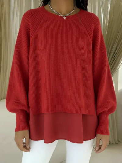 Women's Comfortable Patchwork Faux Two-piece Lantern Sleeve Sweater