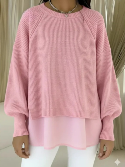 Women's Comfortable Patchwork Faux Two-piece Lantern Sleeve Sweater