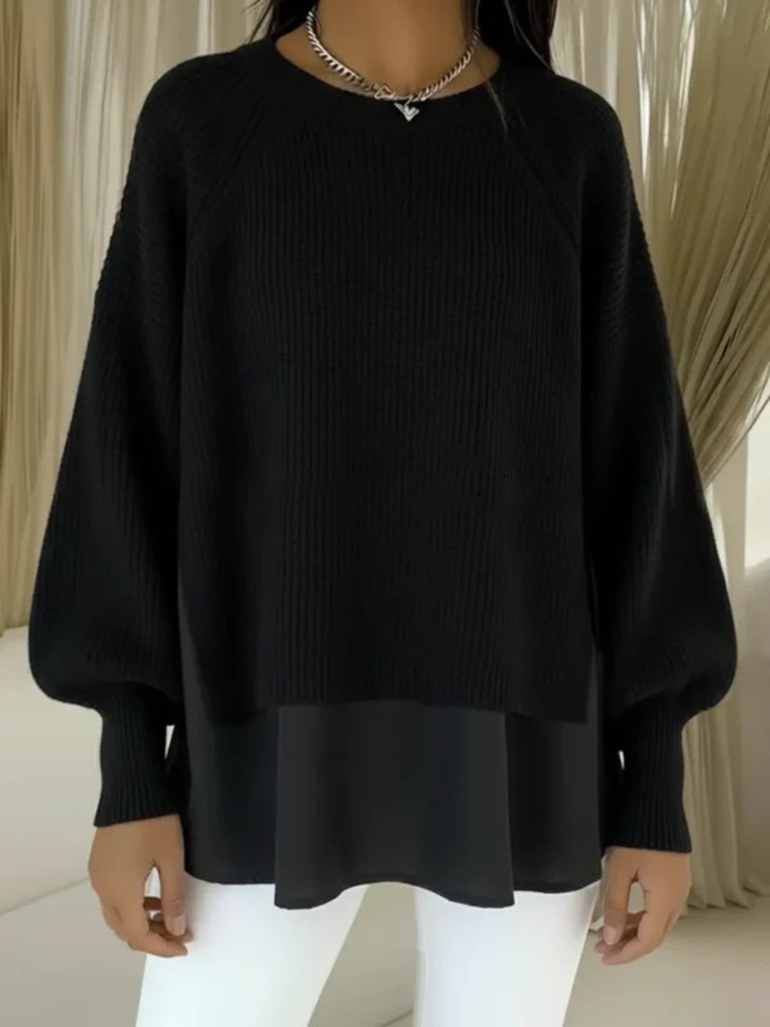 Women's Comfortable Patchwork Faux Two-piece Lantern Sleeve Sweater