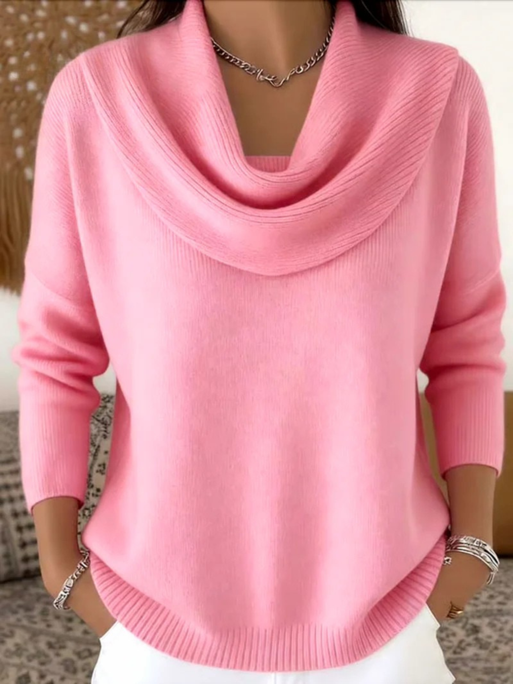 Women's Soft and Elegant Solid Color Ruffled Collar Sweater Top