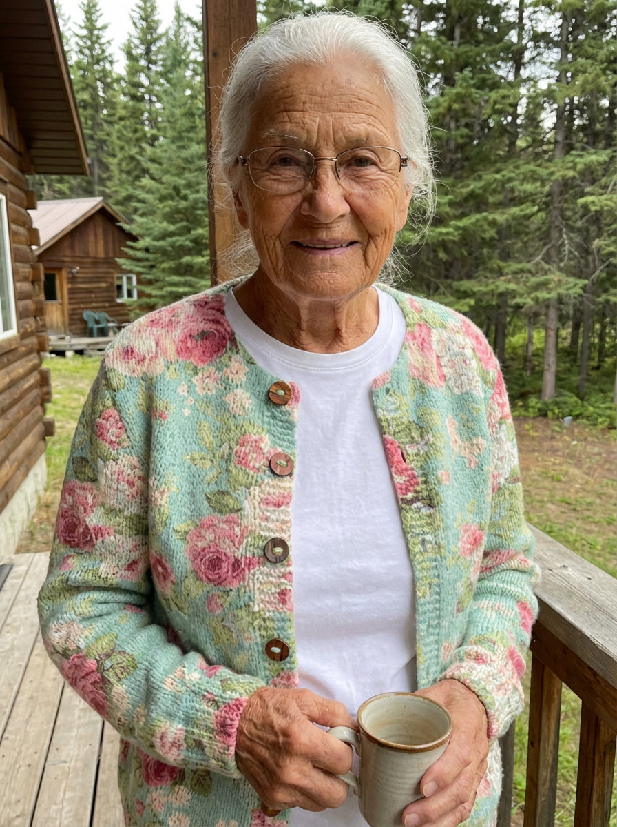 Fresh Retro Flowers Print Buttoned Cardigan Sweater