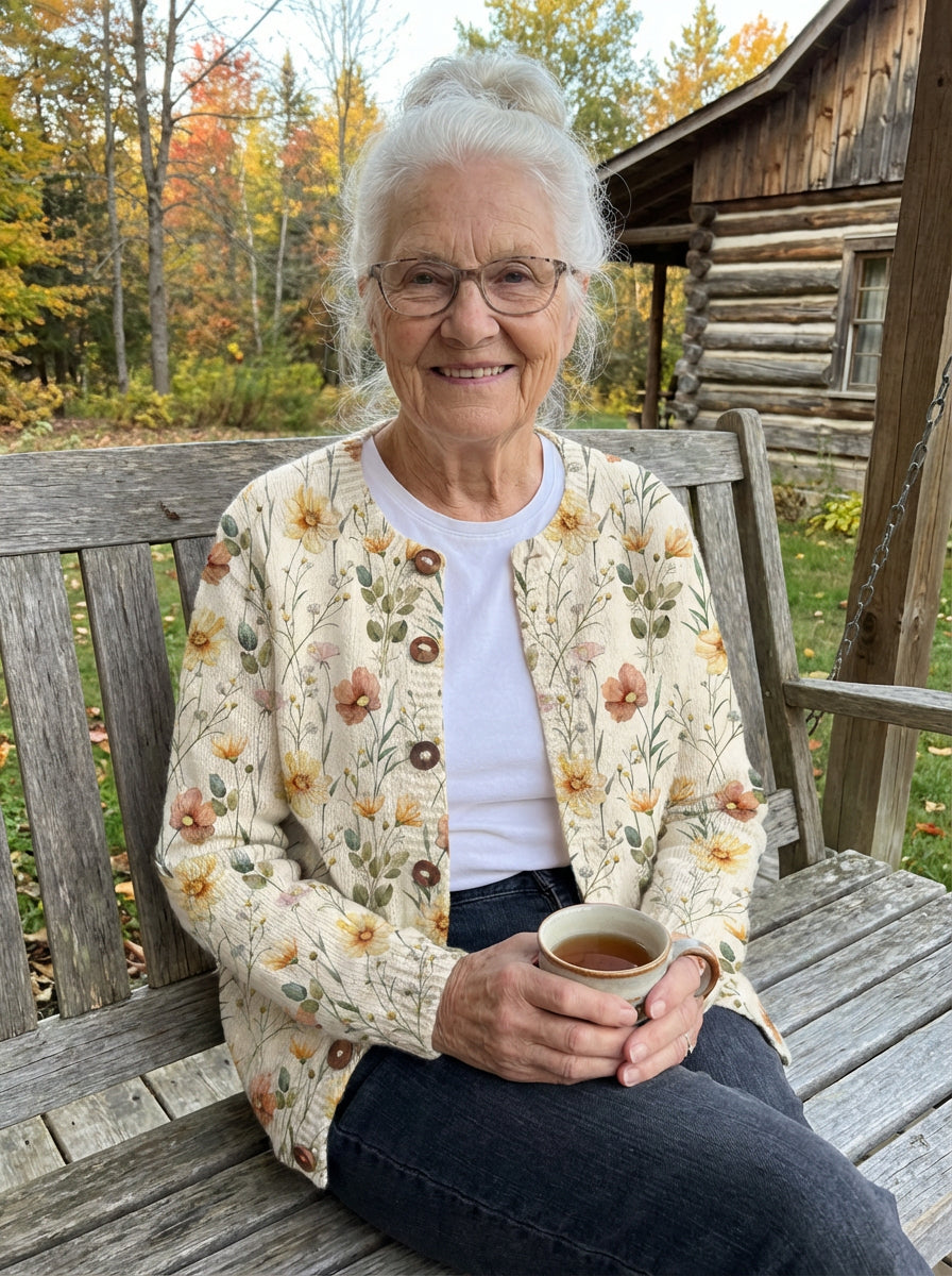 Watercolor Garden Floral Pattern Printed Buttoned Cardigan Sweater