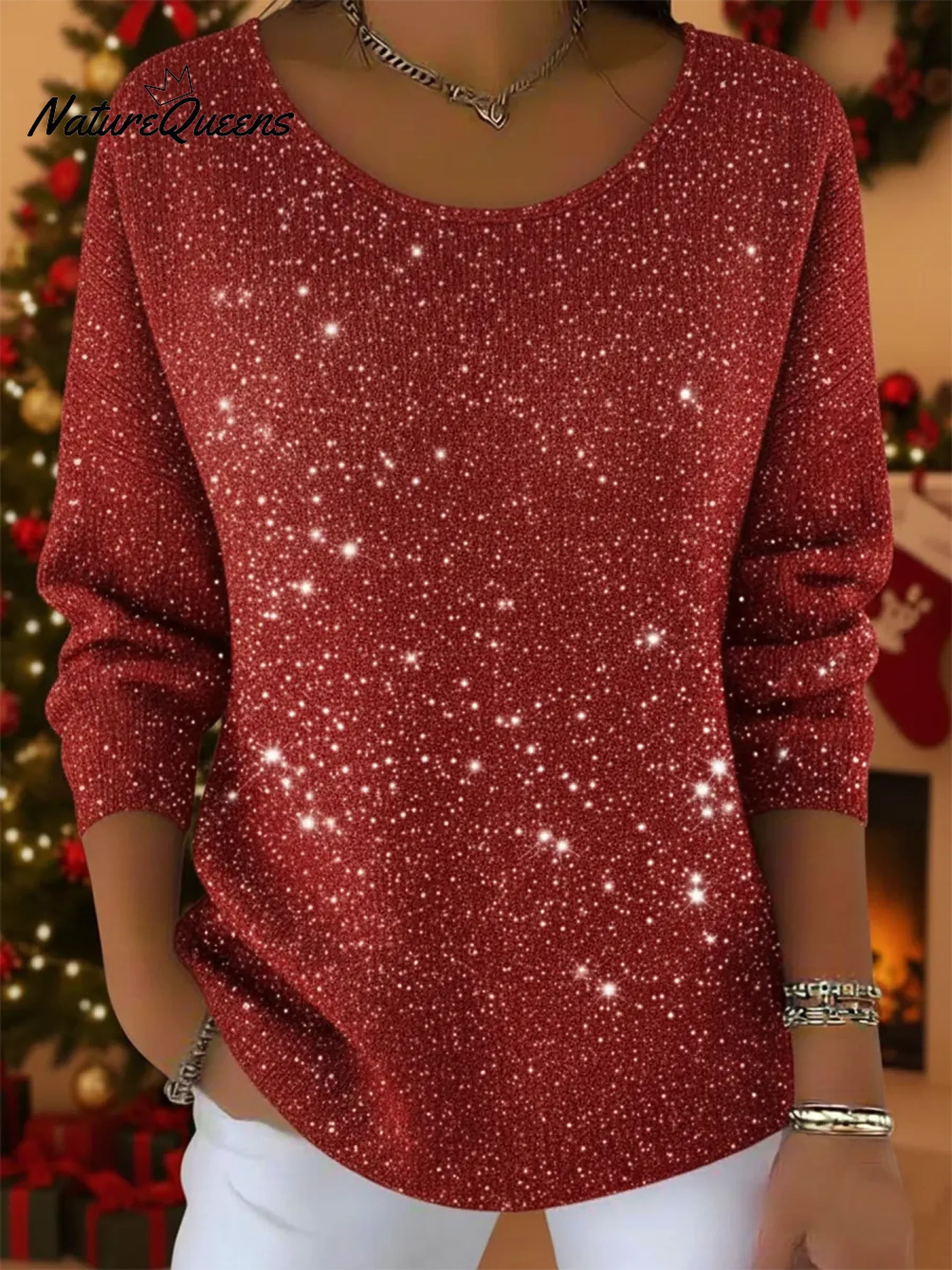 Christmas Round Neck Sparkling Knit Top