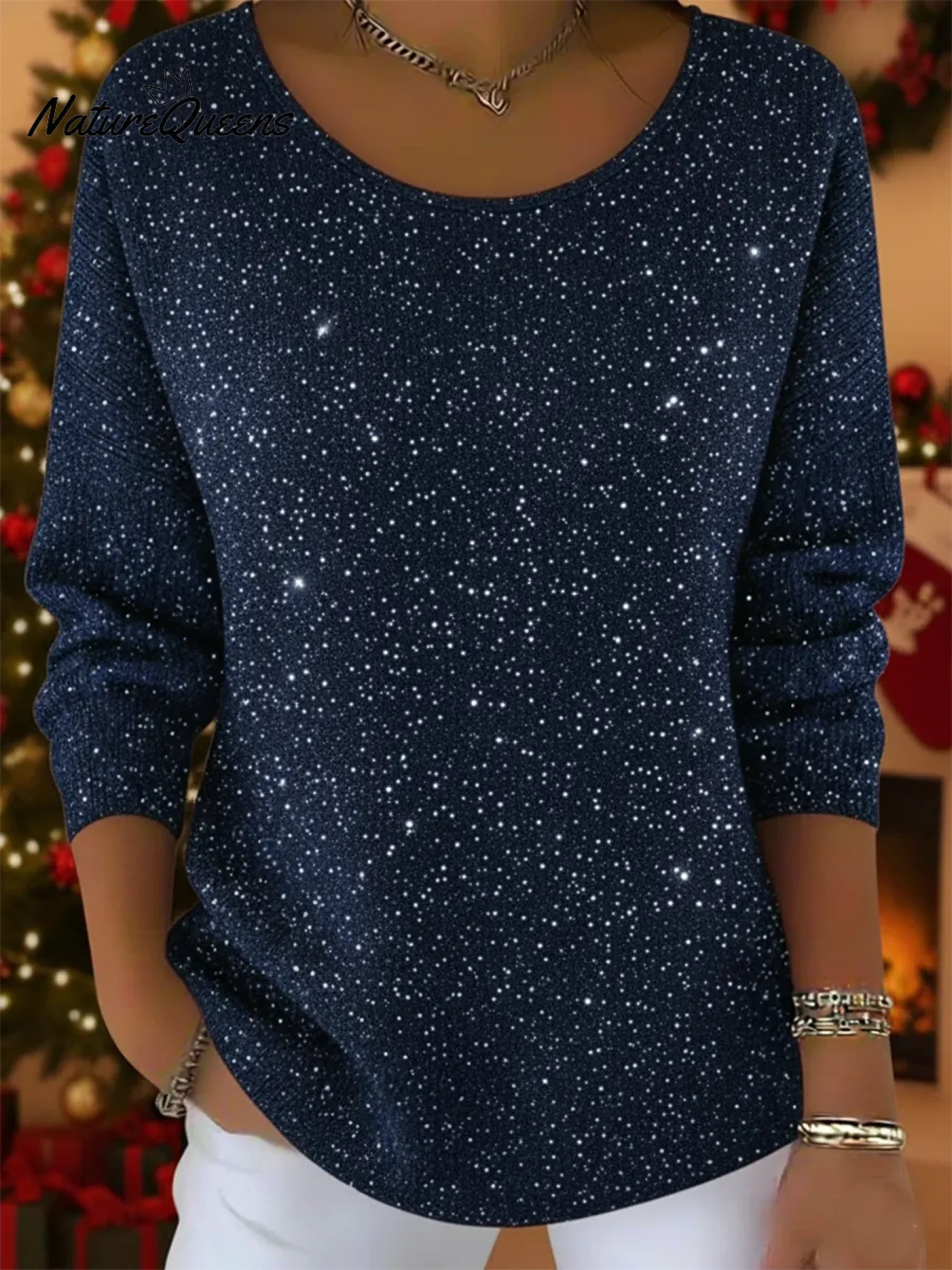 Christmas Round Neck Sparkling Knit Top